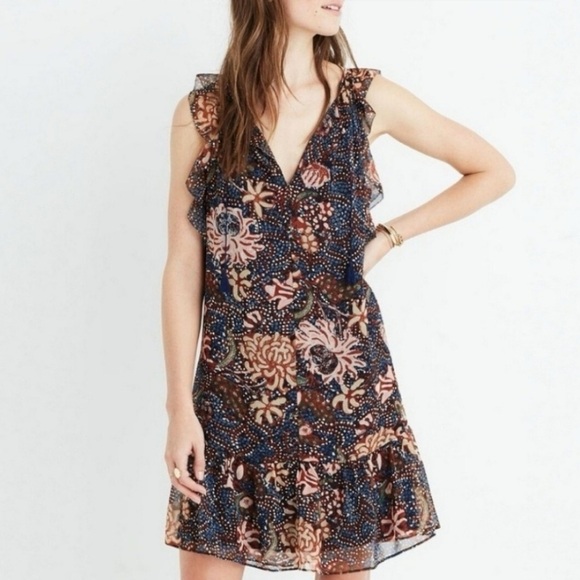 Madewell Dresses & Skirts - Madewell Chrysanthemum Lily Ruffle Dress Size Medium‎ Floral Tassel Ruffle
